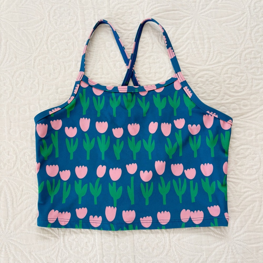 Hanna Andersson Girls' Tankini Swim Top, Blue Tulips Sz 12